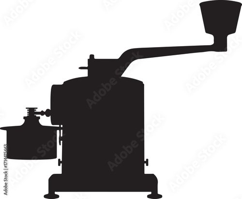 black silhouette of grinder machine on white background, vector