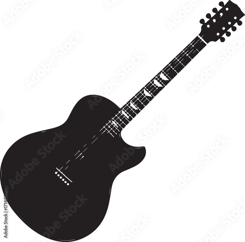 black silhouette of guitar on white background, vector