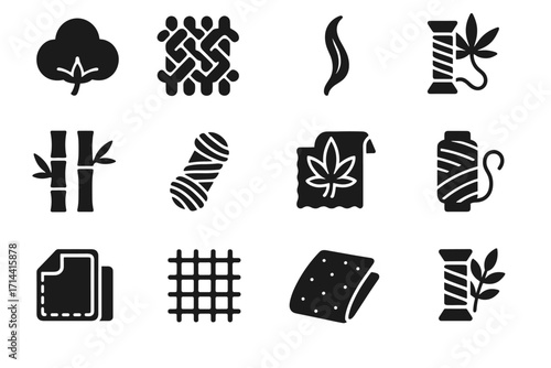 Microfibre hemp icon wool fiber thread woven fabric vector textile cloth bio