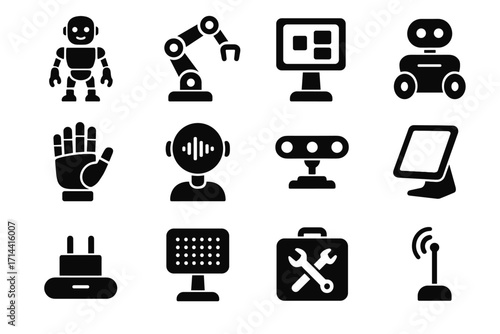 Robotic icon voice dock interface service vector robot arm digital panel hand