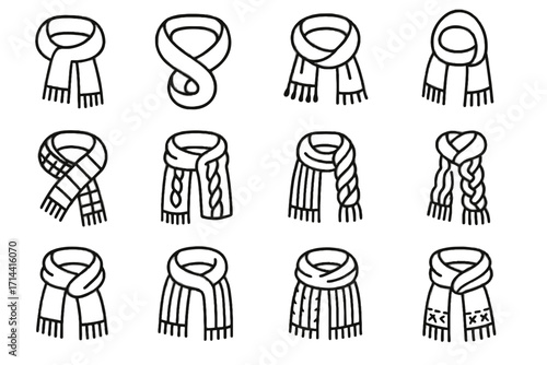 Icon cable scarf soft winter design detail knit decorative texture thick vector