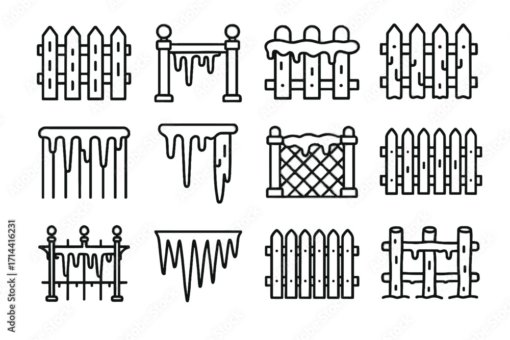 Obraz premium Snowy heavy short vector icy icon frozen rustic icons fence icicles