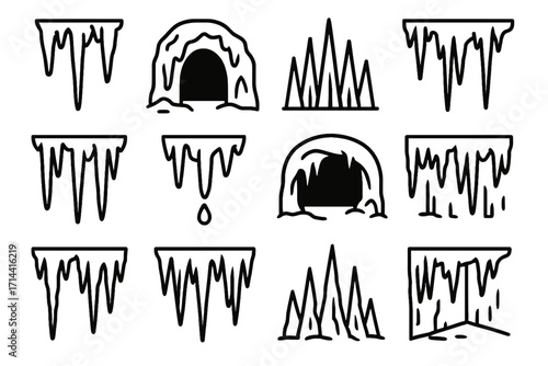 Ice icicle corner jagged icon vector cave icons icicles roof icy dripping
