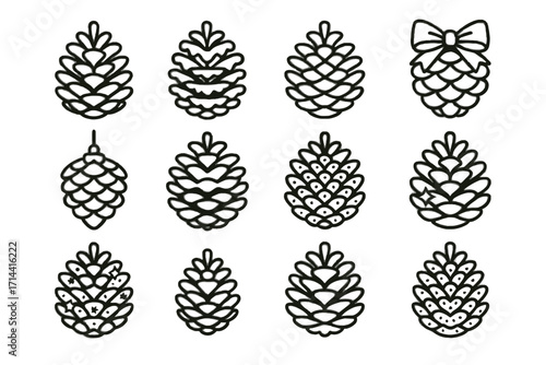 Shiny vector decorated collection natural hanging icon rustic ribbon pinecone patterned