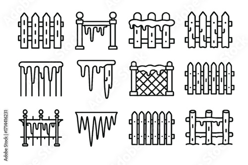 Snowy heavy short vector icy icon frozen rustic icons fence icicles