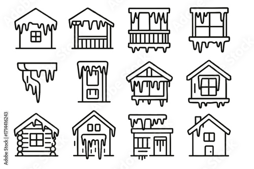 Icicles icicle frozen log corner edge frosty collection balcony frame vector icon