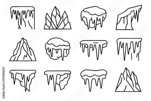 Icy stone icicle mountain boulder cliff icon snowy vector icicles rock