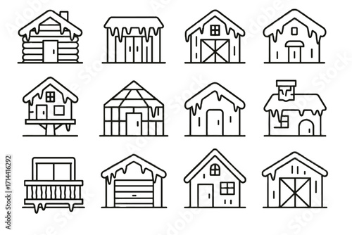 Barn frozen icy icicle vector chimney greenhouse icon balcony icons icicles lodge