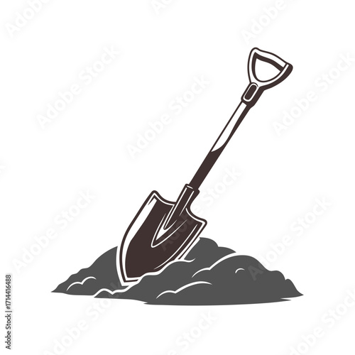 Dark brown shovel stuck in a pile of dark grey soil illustration spade digging