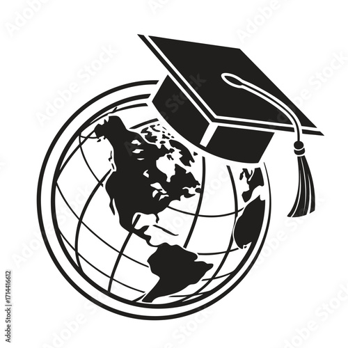 Global Education Graduation Cap on World Map Illustration