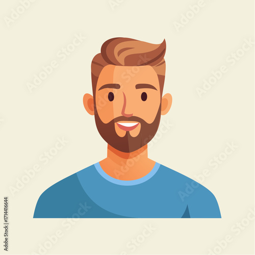 Bearded man cartoon portrait with a smiling expression on a neutral background