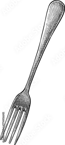 ink sketch of fork with four tines.