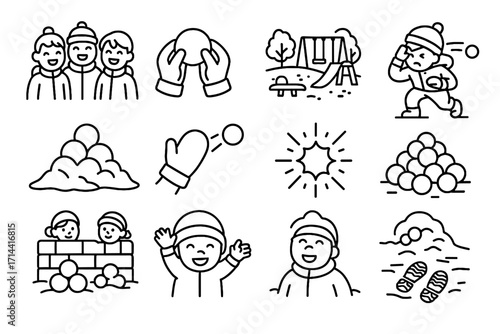 Icon tossing burst child icons hands group vector fight snowball playground pile