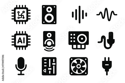 Sound jack wave audio integrated connector board smart vector port pulse icon