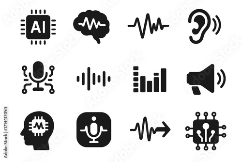 Icons brainwave digital sound command vector bars ear recognition listening icon equalizer