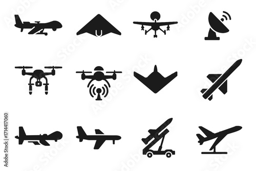 Detection reconnaissance vector drones attack stealth radar drone quadcopter military unmanned icon