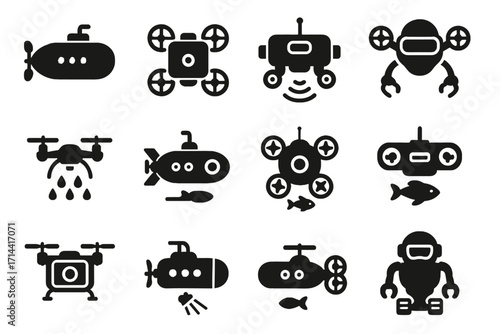Camera submarine deep drones exploration icon sonar drone aquatic vector fish underwater