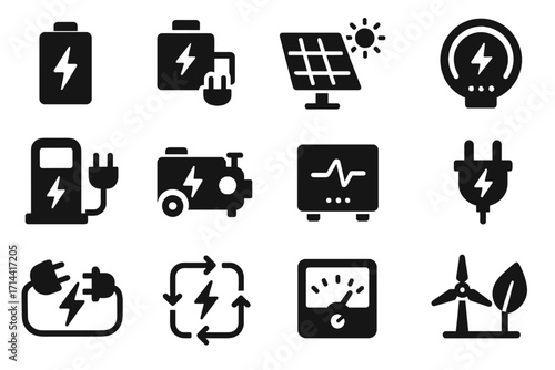 Source energy connection vector dock icon flow cable inverter icons ai solar