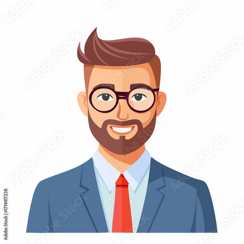Smiling businessman with beard and glasses in a suit, an animated portrait perfect for professional profiles