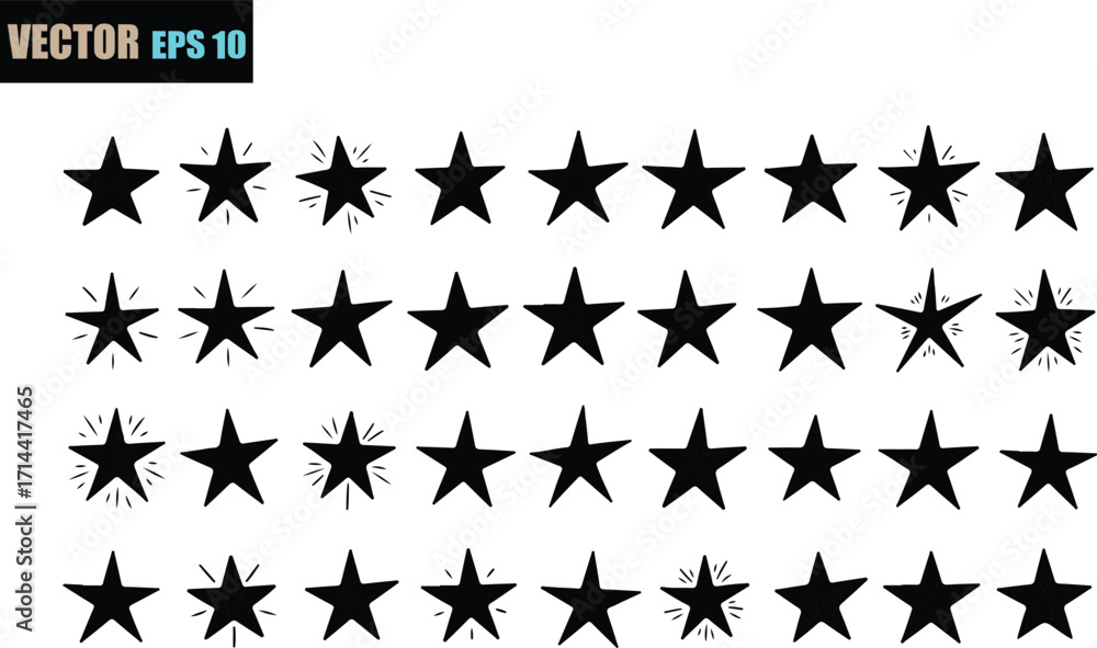 Naklejka premium A grid of black five pointed stars arranged in neat rows and columns perfect for design elements and decorative patterns