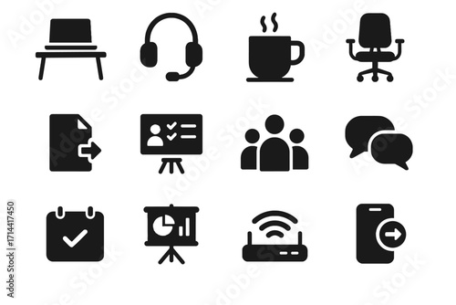 Chat cup bubbles board office remote vector work chair icon virtual screen