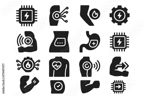 Stamina tracker recovery implant calorie icons vector fitness chip icon energy training