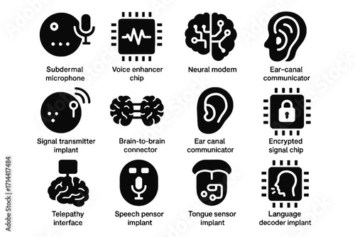Communication vector icons neural icon antenna sensor language implants communicator implant processor