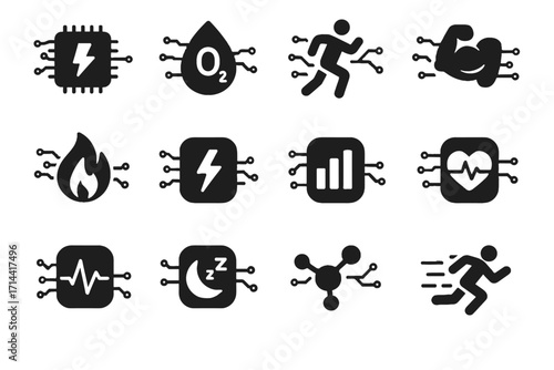 Icon endurance recovery implant agility enhancer icons fitness chip oxygen booster vector