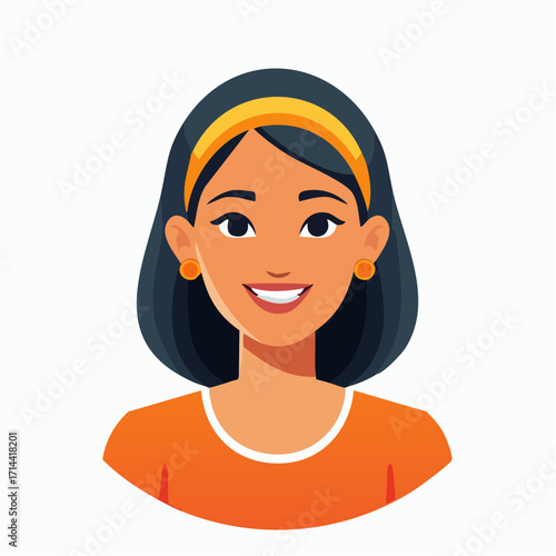 Friendly and approachable avatar illustration of a smiling young woman with a yellow headband, ideal for user profiles, online presence, or digital communication