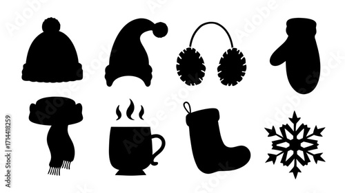 Collection of Black Silhouettes Featuring Winter and Holiday Season Essentials