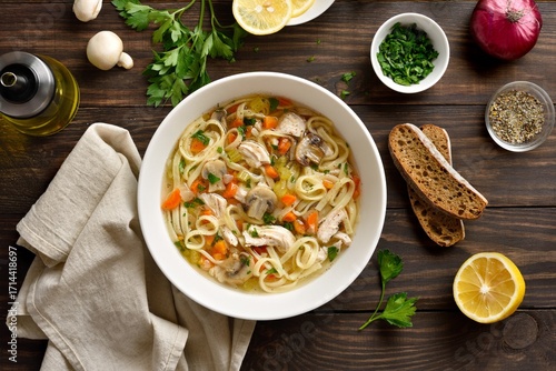 Tableau sur toile Diet chicken noodle soup with vegetables