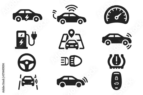 Dashboard gps pressure tire smart key icon car navigation vector charging sensor