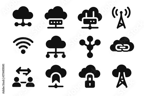 Data hub tunnel icons vector router cloud arrows network line networking gateway