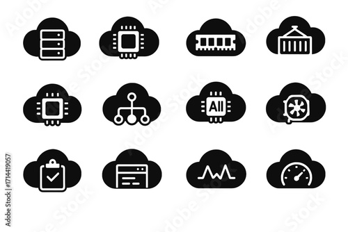 Resource server cpu icons cloud vector icon computing system unit virtual gpu