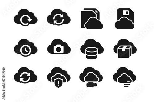 Cloud vector backup emergency archive copy history arrows recycle icon duplicate