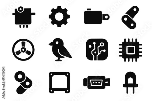 Connector robot vector frame circuit servo motor microchip indicator icons components icon