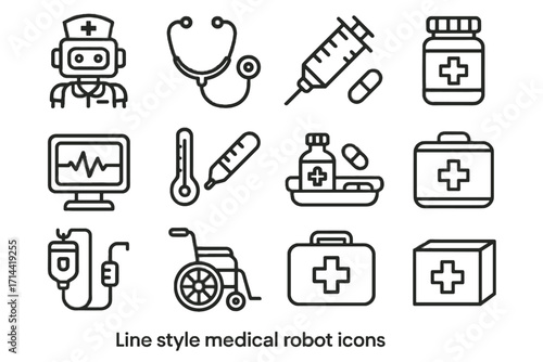 First bottle icons tray aid medical icon monitor drip vector robot clipboard