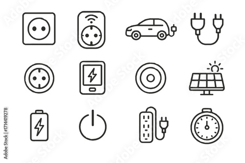 Home panel icon button switch led charging battery cable vector electric icons