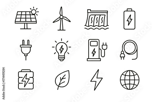 Sustainable icon hydroelectric station vector power turbine icons dam globe energy bulb