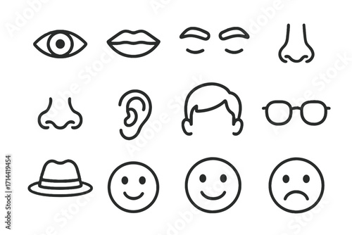 Glasses tears eyes mouth hair facial icon hat features eyebrows vector cheeks