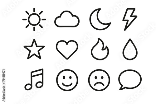 Grid star cloud note mood bubble music icon drop vector frown speech