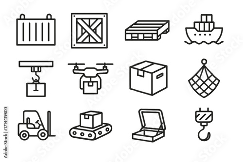 Icons hatch vector hook modern box container net crane icon cargo crate