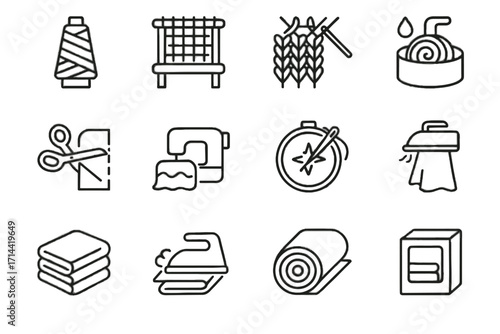 Knitting dyeing processing icons icon finishing fabric vector packaging spinning cutting ironing