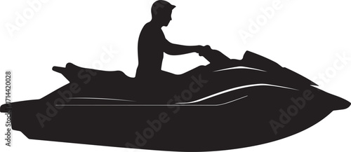 black silhouette of jet ski on white background, vector