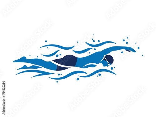 Abstract swimmer in freestyle stroke, blue tones.