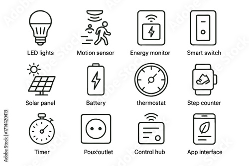 Hub sensor switch vector efficiency panel timer icon icons interface thermostat energy