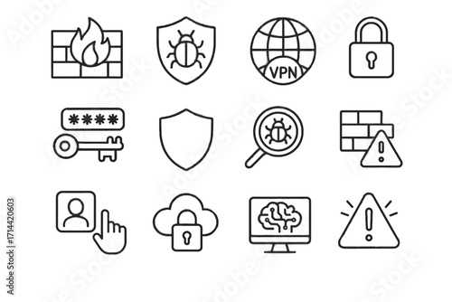 Icon monitoring set access intrusion key control vector malware authentication shield cybersecurity