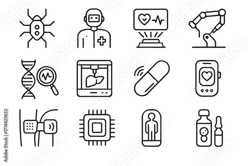 Cryo nanobot chamber cell icon organ vector chart biochip doctor medicine futuristic
