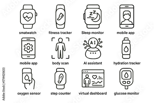 Tracker digital assistant dashboard glucose vector icon health icons scan app oxygen