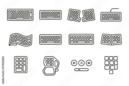 Programmable gaming split keyboard icon foldable numeric set vector full keys